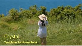  Presentation with take - Beautiful theme featuring woman-take-photo-on-camera backdrop and a tawny brown colored foreground