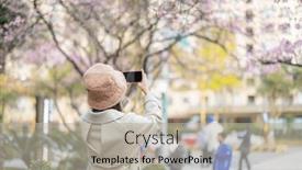  Presentation with sakura - Slides enhanced with woman-take-photo-on-cellphone background and a mint green colored foreground