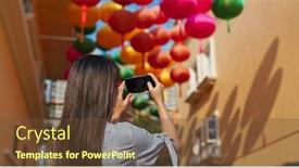  Presentation with lantern chinese - Cool new presentation with woman take photo on mobile with chinese lantern at outdoor backdrop and a tawny brown colored foreground