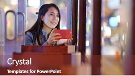  Presentation with tram - Slide deck featuring woman take photo on tram background and a tawny brown colored foreground