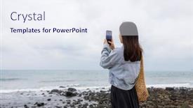  Presentation with take - Presentation theme featuring woman-take-photo-with-cellphone background and a  colored foreground