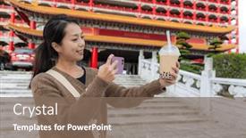  Presentation with bubble milk tea - Presentation theme consisting of woman-take-photo background and a violet colored foreground