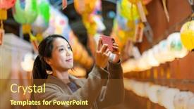  Presentation with lantern - PPT theme featuring woman-take-photo background and a tawny brown colored foreground