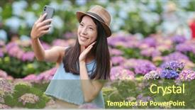 Presentation with flower woman - Beautiful slide deck featuring woman take selfie in hydrangea backdrop and a tawny brown colored foreground
