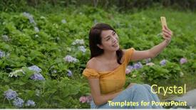 Presentation with take off - Audience pleasing presentation consisting of woman-take-selfie-on-cellphone backdrop and a tawny brown colored foreground