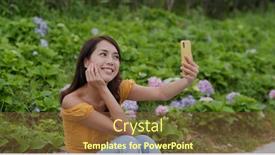  Presentation with take the lead - Presentation theme consisting of woman-take-selfie-photo background and a tawny brown colored foreground