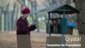  Presentation with old letter - PPT theme having woman-takes-a-letter-out background and a gray colored foreground