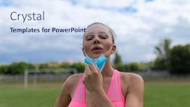  Presentation with sports field - Presentation theme enhanced with woman-takes-off-facemask background and a sky blue colored foreground
