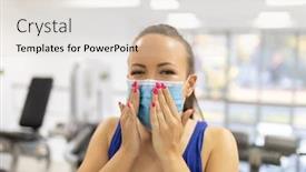  Presentation with training - Colorful presentation enhanced with woman-takes-off-facemask backdrop and a lemonade colored foreground