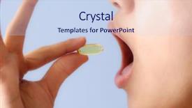  Presentation with vitamin - Amazing presentation theme having woman taking a pill vitamin backdrop and a sky blue colored foreground