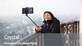  Presentation with tourism selfie - PPT theme enhanced with woman taking a selfie from the rooftop of st paul's cathedral on a foggy day in london uk - city break - tourism concept background and a gray colored foreground