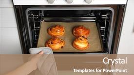  Presentation with recipe - Amazing presentation theme having woman taking baking sheet backdrop and a coral colored foreground