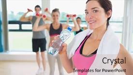  Presentation with aerobics - Presentation featuring woman taking break from aerobics background and a coral colored foreground