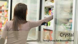 Presentation with freezer - Beautiful presentation theme featuring woman taking deep frozen food backdrop and a coral colored foreground