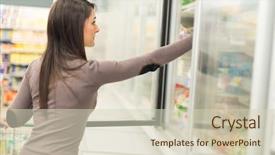 Presentation with freezer - Beautiful slides featuring woman taking deep frozen food backdrop and a soft green colored foreground