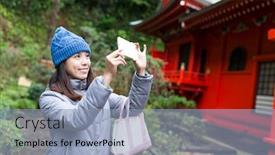 Presentation with photo - Beautiful theme featuring woman-taking-photo-in-enoshima backdrop and a light blue colored foreground