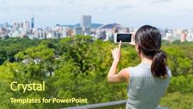  Presentation with nurse cellphone - Cool new slide deck with woman taking photo on cellphone backdrop and a tawny brown colored foreground