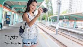  Presentation with digital - Beautiful presentation theme featuring woman-taking-photo-on-digital backdrop and a  colored foreground