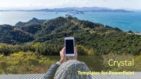  Presentation with photo - Presentation design consisting of woman-taking-photo-on-great background and a tawny brown colored foreground