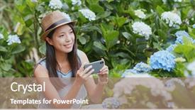  Presentation with hydrangea - PPT layouts consisting of woman taking photo on hydrangea background and a coral colored foreground