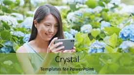  Presentation with hydrangea - Beautiful theme featuring woman taking photo on hydrangea backdrop and a seafoam green colored foreground
