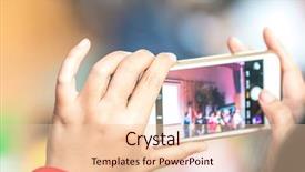  Presentation with mobile phone in woman hand - PPT layouts featuring woman taking photo with mobile background and a lemonade colored foreground