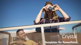  Presentation with vintage car - Beautiful presentation featuring woman-taking-photo backdrop and a coral colored foreground
