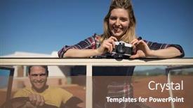  Presentation with vintage car - Colorful presentation enhanced with woman-taking-photo backdrop and a coral colored foreground
