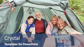  Presentation with camping - PPT theme featuring woman-taking-picture-of-happy background and a  colored foreground