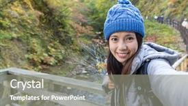  Presentation with selfie - Theme featuring woman-taking-selfie-at-outdoor background and a gray colored foreground