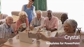  Presentation with nurse and mobile phone - PPT layouts with woman taking selfie with mobile background and a coral colored foreground