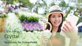  Presentation with spanish - Audience pleasing presentation theme consisting of woman taking selfie with her spanish churro backdrop and a mint green colored foreground