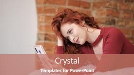  Presentation with influencer - Beautiful PPT theme featuring woman-taking-selfies-at-home backdrop and a coral colored foreground