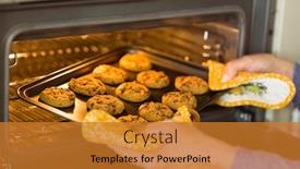  Presentation with cookies - Theme featuring woman taking tray of fresh cookies out of oven at home in the kitchen background and a gold colored foreground