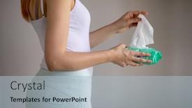  Presentation with infectious diseases - PPT theme with woman-taking-wet-baby-wipes background and a light blue colored foreground