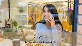  Presentation with coffee talk - Slides having woman-talk-to-cellphone background and a coral colored foreground