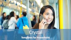  Presentation with talk - PPT layouts consisting of woman talk to phone inside train compartment background and a teal colored foreground