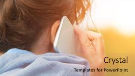  Presentation with cell - Presentation design featuring woman talking on cell phone background and a yellow colored foreground