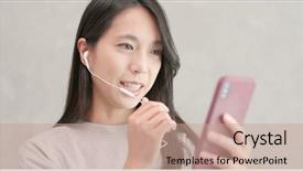  Presentation with free helping hand - Amazing theme having woman talking on hand free backdrop and a coral colored foreground