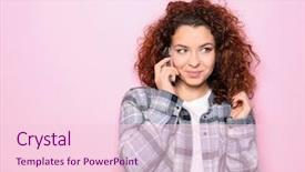  Presentation with mobile phone in woman hand - Audience pleasing slides consisting of woman talking on mobile phone backdrop and a lemonade colored foreground