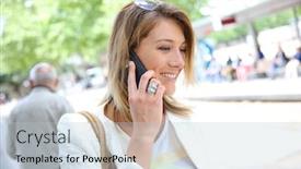  Presentation with phone - Presentation theme consisting of woman talking on mobile phone in the street background and a lemonade colored foreground