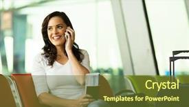  Presentation with airport - Slide deck having woman talking on mobile phone background and a tawny brown colored foreground