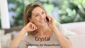  Presentation with mobile phone in woman hand - Slide set with woman talking on mobile phone background and a  colored foreground