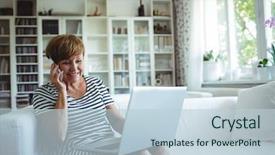  Presentation with senior living - Audience pleasing theme consisting of woman talking on mobile phone backdrop and a lemonade colored foreground