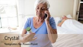  Presentation with mobile phone in woman hand - Cool new theme with woman talking on mobile phone backdrop and a coral colored foreground