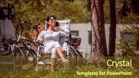  Presentation with information communication technology - Theme enhanced with woman talking on smart phone background and a tawny brown colored foreground