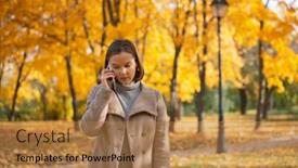 Presentation with smart - Slides having woman-talking-on-smart-phone background and a coral colored foreground
