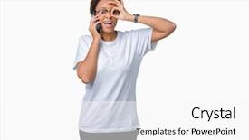  Presentation with eye african american models - Colorful slide deck enhanced with woman talking on the phone backdrop and a white colored foreground