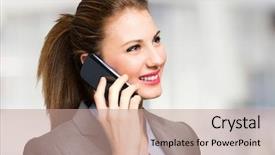  Presentation with phone - Theme having woman talking on the phone background and a  colored foreground