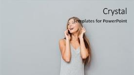  Presentation with phone - PPT theme with woman talking on the phone background and a light gray colored foreground